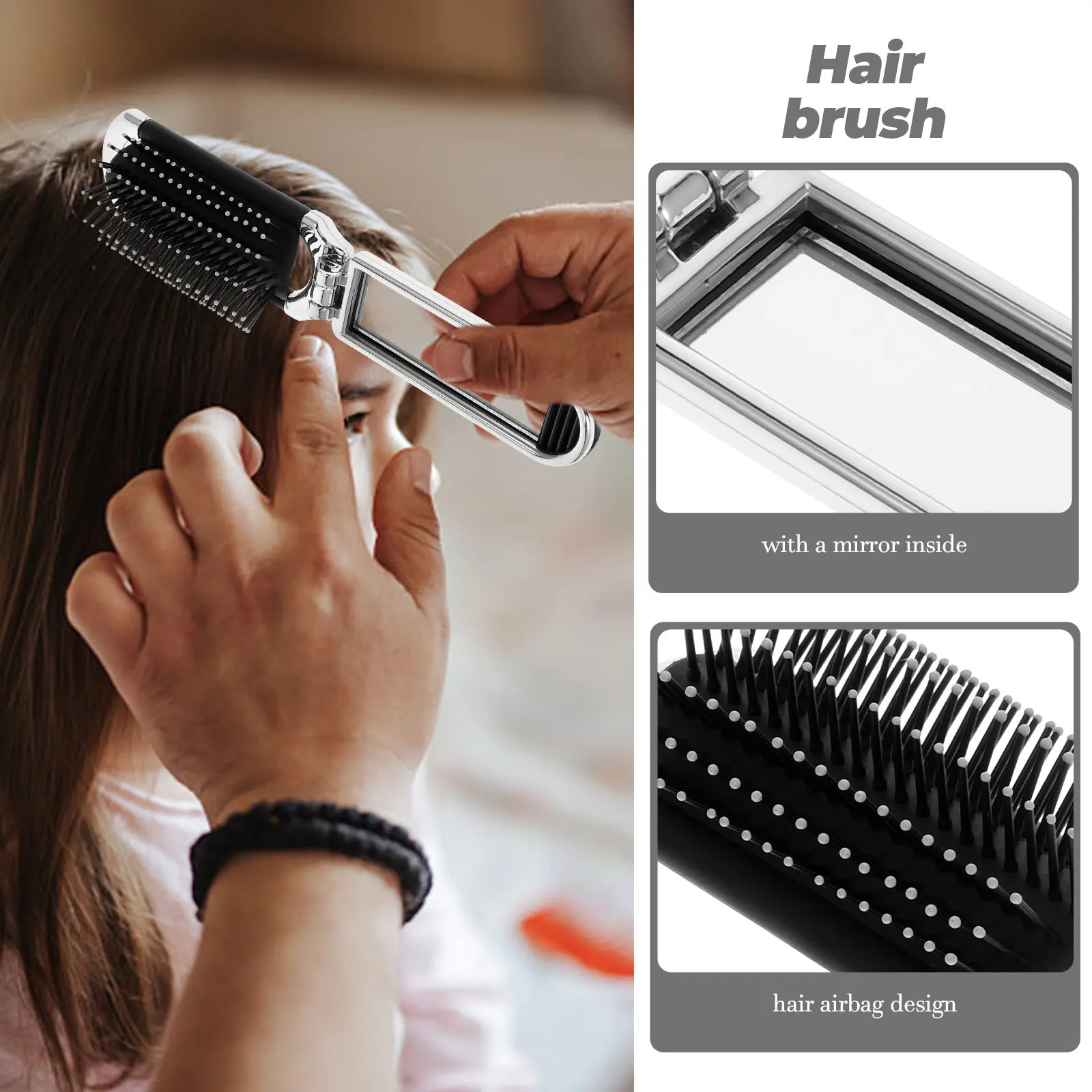 

Airbag Comb Foldable Portable Travel Size Hair Brush for Women Press Type Detangle Mirror Compact Fashionable Mini Hairbrush