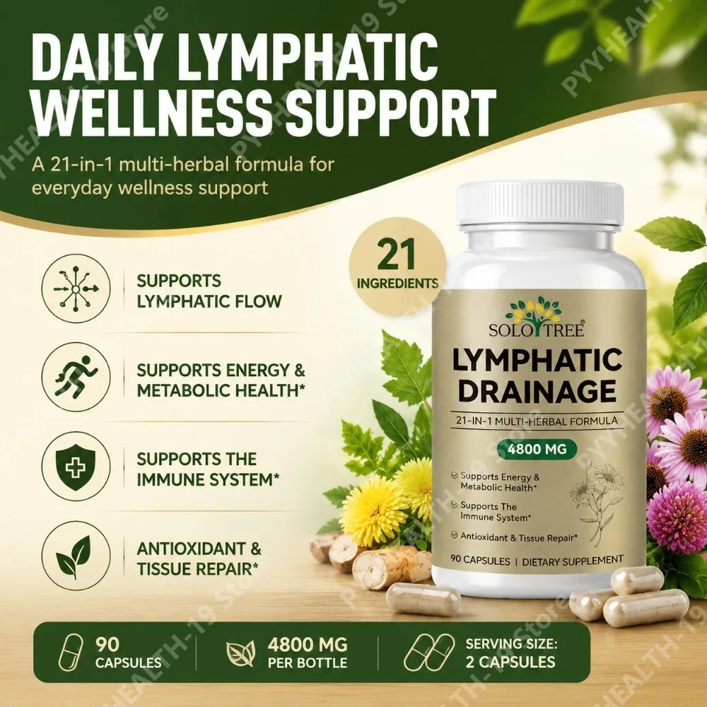 SOLO TREE Lymphatic Drainage Capsules with 21-in-1 Herbal Blend for Lymph Flow & Immune System Support, Adults, 90 Capsules