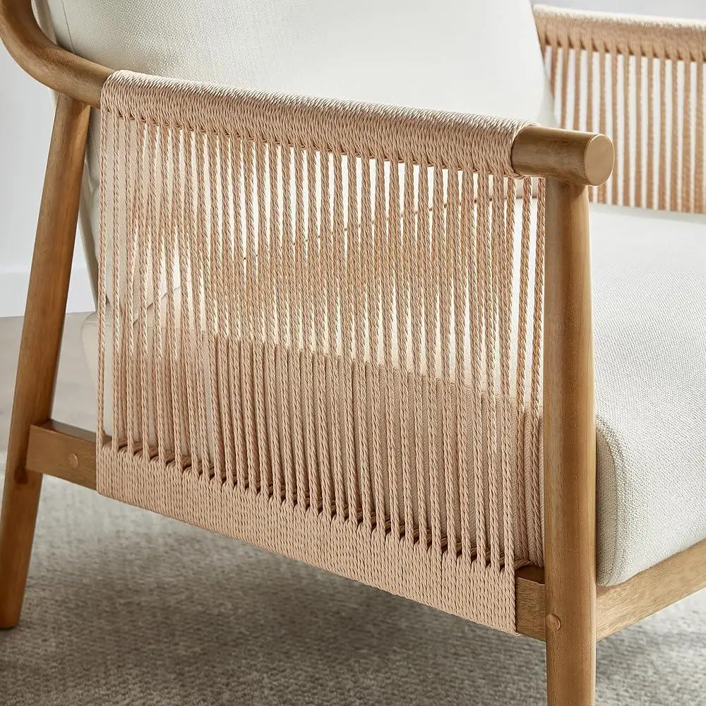 Silla trenzada con acento moderno, sillón cómodo para sala de estar, espuma de alta densidad, marco de madera duradero, cojines reversibles