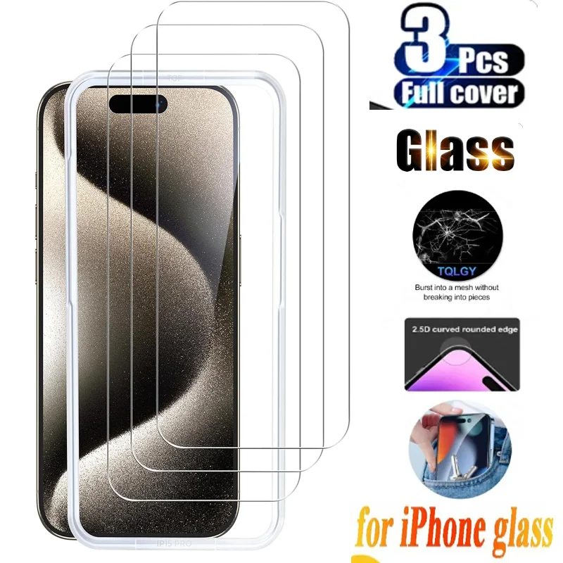 

3Pcs Tempered Glass For iPhone 14 13 15 12 11 Pro Max Screen Protector for iPhone 15 Plus XR X XS Max 6 7 8 Plus SE 2020 Glass
