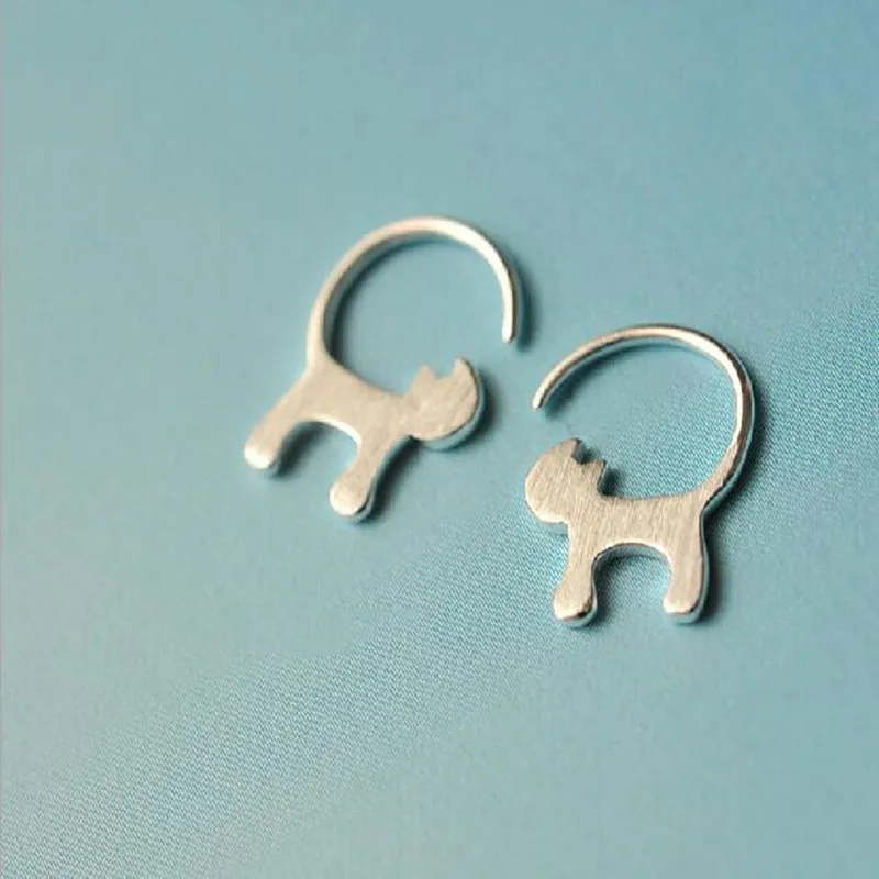 Creative Cute Animal Personality 925 Sterling Silver Jewelry Small Fresh Meow Long Tail Wire Cat Earrings   E242