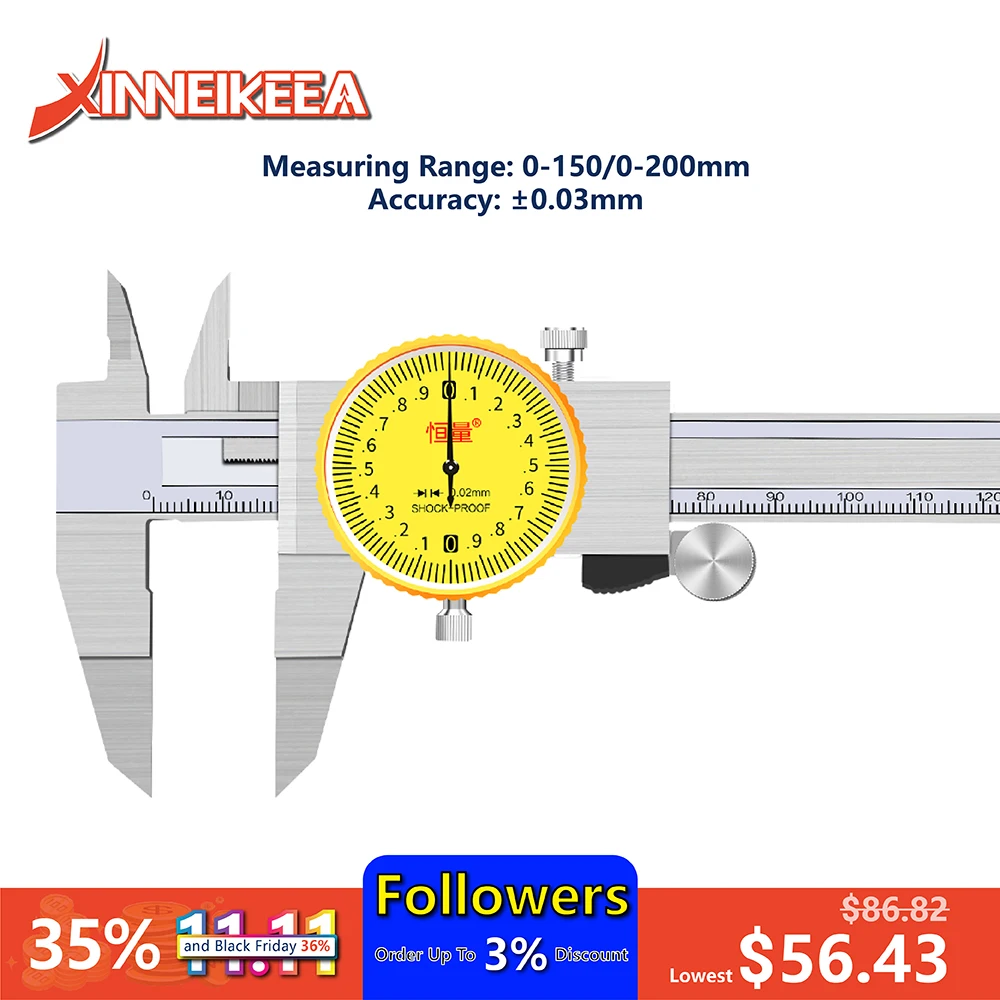 

0-150mm 0-200mm Thin Pointer Type With Watch Caliper 4CR13 High Hardness Stainless Steel Circlip Groove Measurement Tools 0.02mm