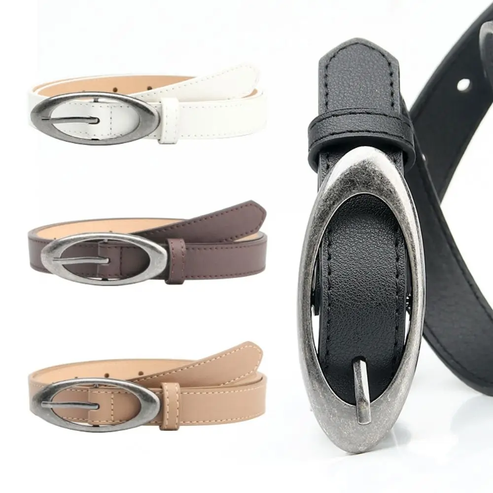 Fashion PU Leather Belt Alloy buckle Elliptical Buckle Waistband Thin Jeans Belt Women