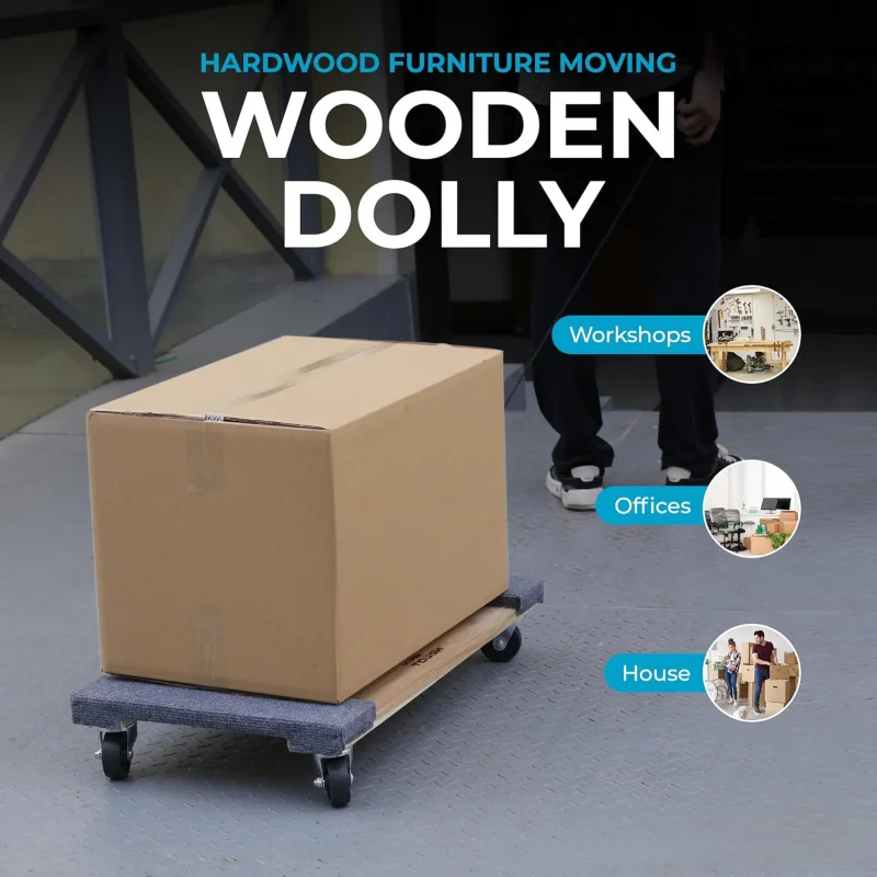 79545 30 in. x 18 in. Hardwood Furniture Moving Wooden Dolly Swivel Casters Mover Dollies 2,000 lbs. Capacity, Two