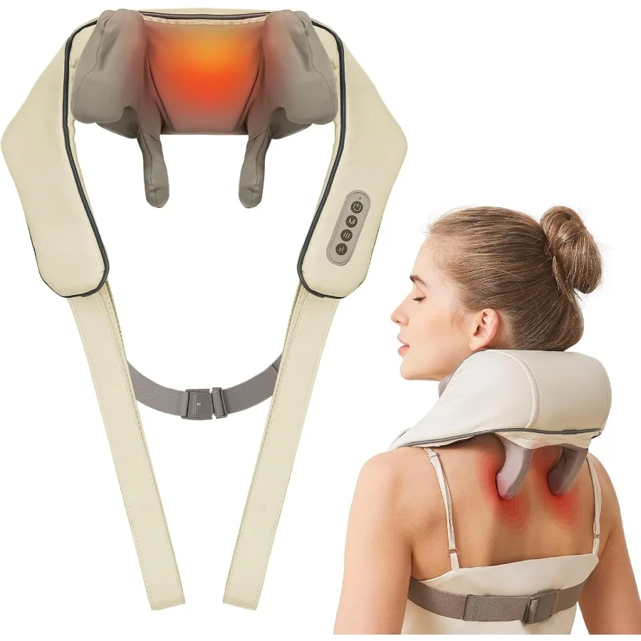 

Cordless Neck and Shoulder Massager with Heat Therapy for Deep Tissue Relief Rechargeable 6D Shiatsu Kneading Massage Device fo