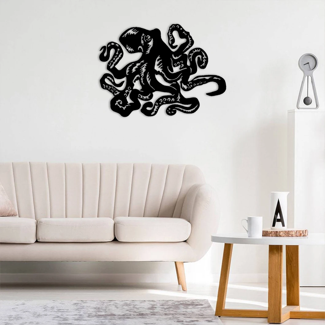 The Octopus Beach Coastal Stahl-Wandkunst aus Metall, Wandkunst aus Metall, Innendekoration, Wand- und Wohnzimmerbehänge für Zuhause und Büro