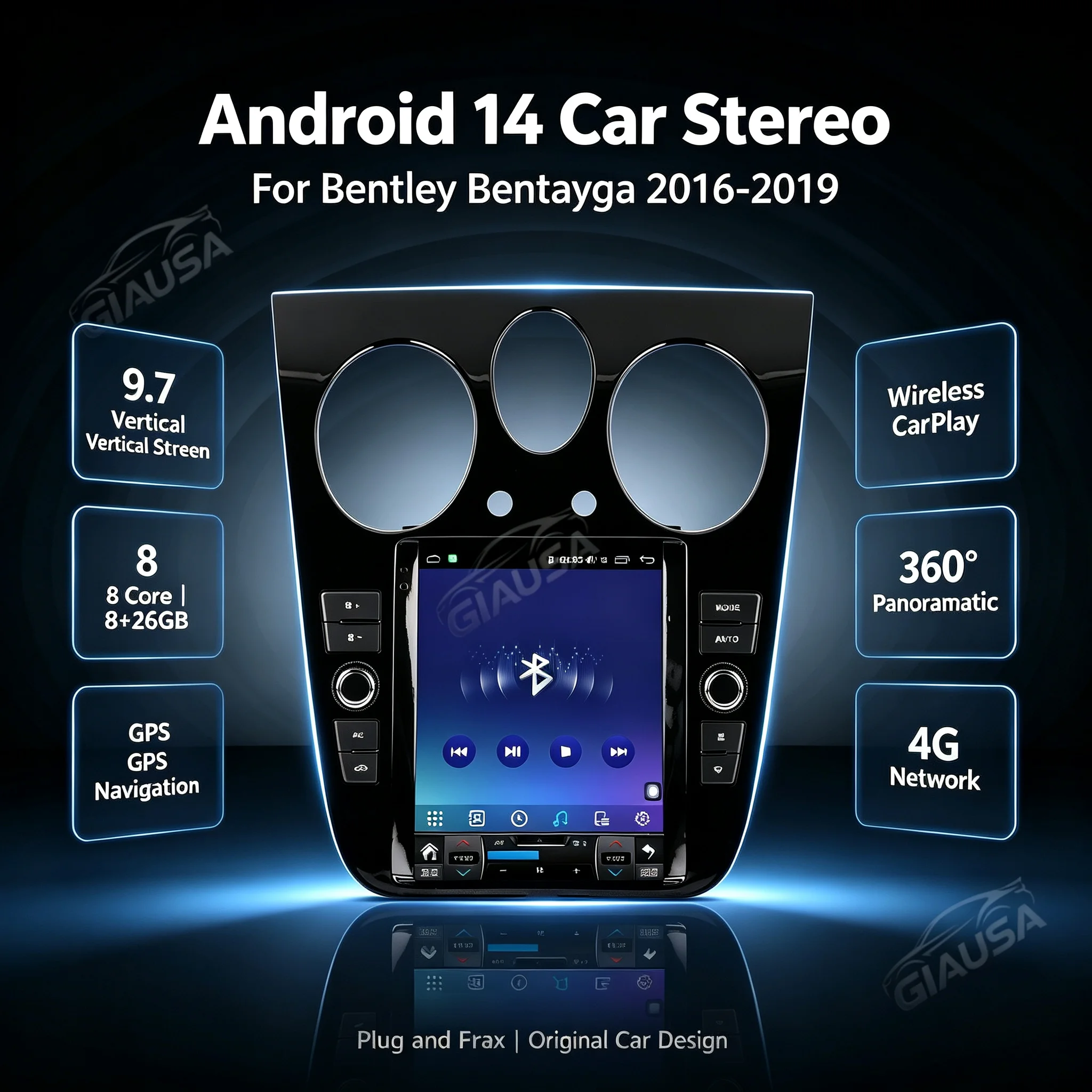 10.9  Android 14 For Bentley Flying Spur Continental GT 2005-2019 Qualcomm Android Auto Car Radio Multimedia Head Unit Display