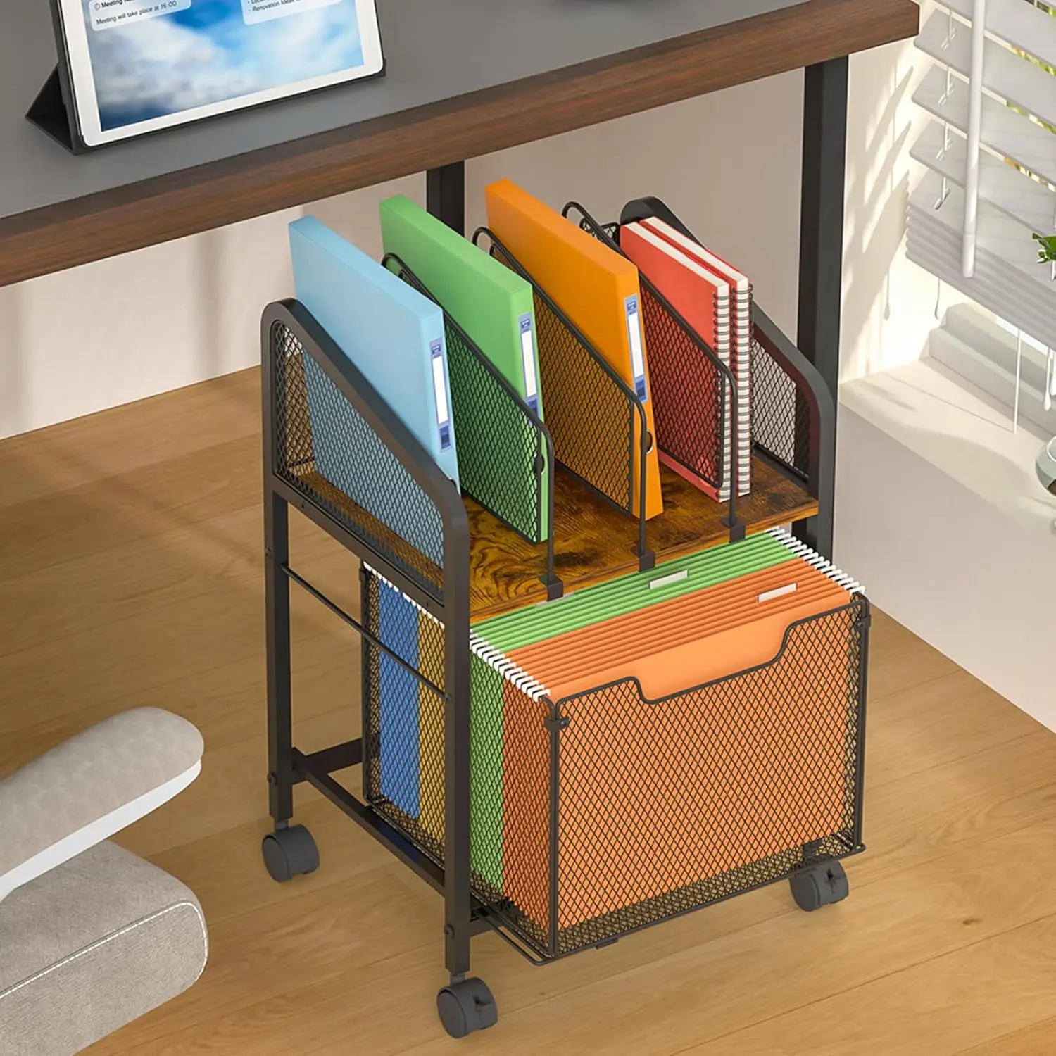 

Rolling File Cabinet with Adjustable Dividers, Lockable Wheels, Under Desk Storage