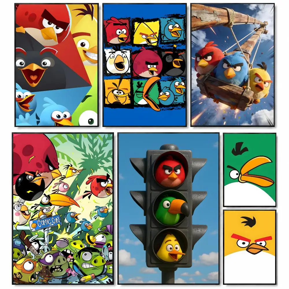 Game Mobile A-Angry Birds Poster Self-Stick Bedroom Dorm Office Gaming Room Studio Decor Gift
