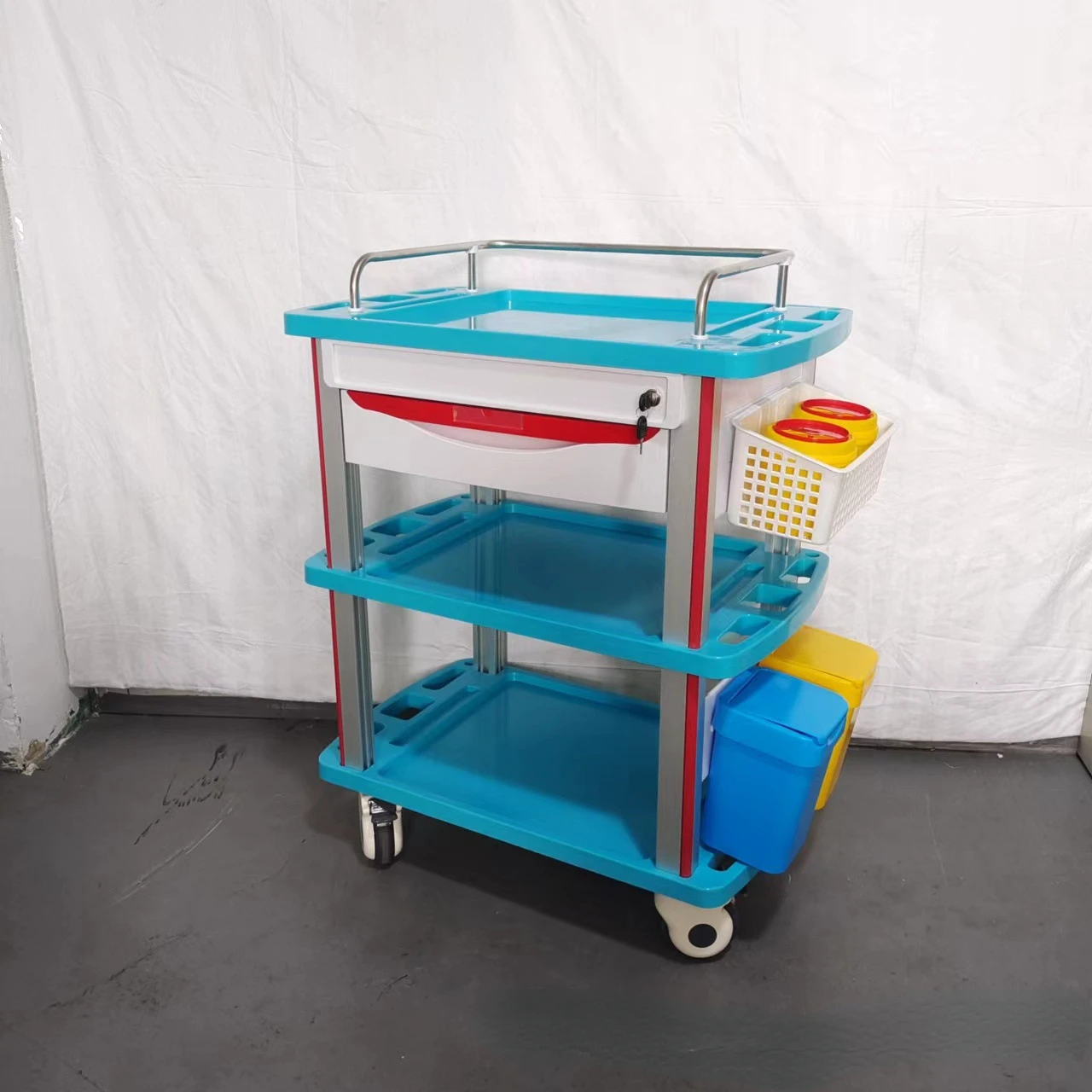 Multiple Options Three-Layer Blue Ct850 Type Medical Cart Large Thickened Three-Layer Medical Cart Medicine Grid Bedside Car