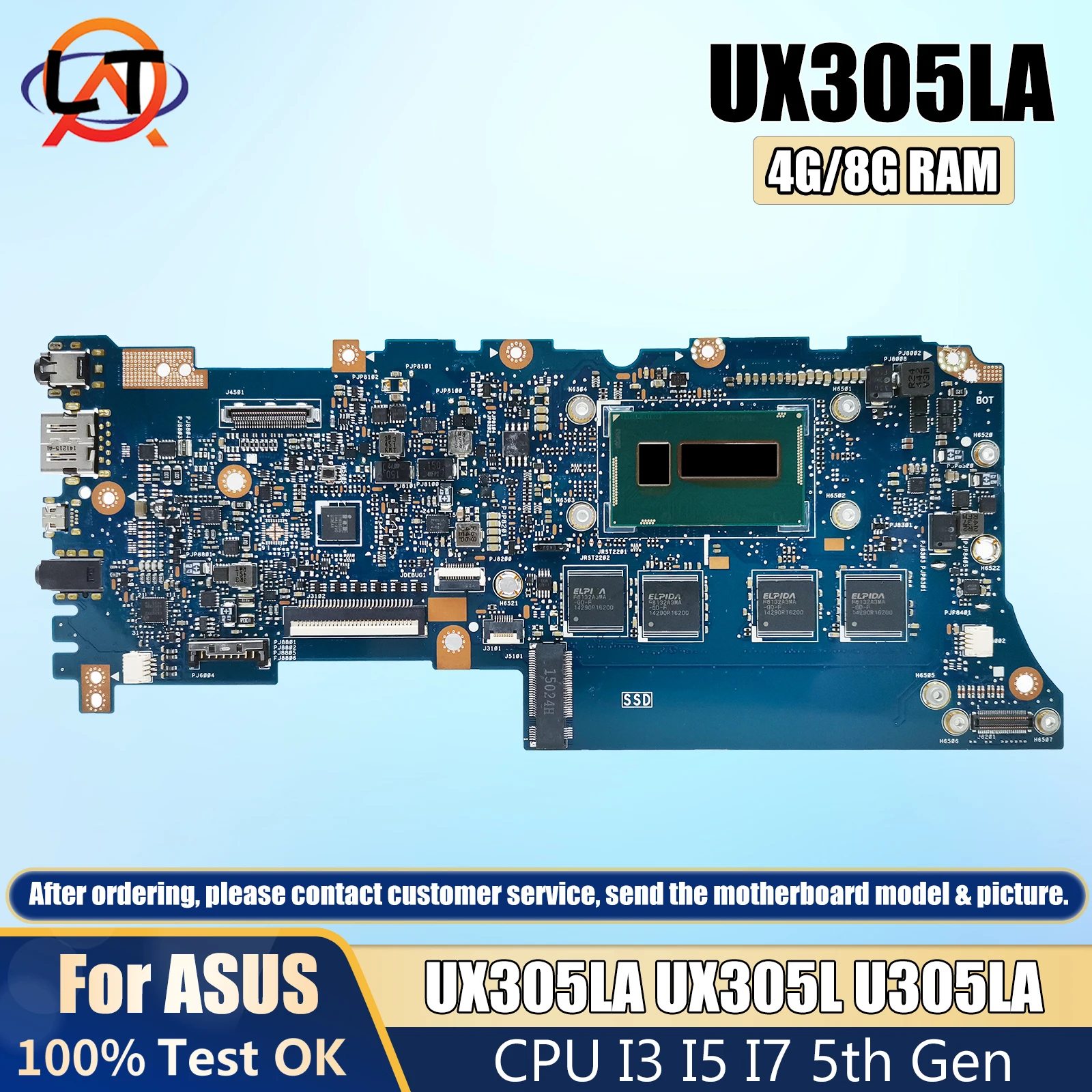 UX305LA Mainboard For ASUS Zenbook UX305L U305L Laptop Motherboard CPU I3 I5 I7 5th Gen 4G/8G RAM Fully Tested