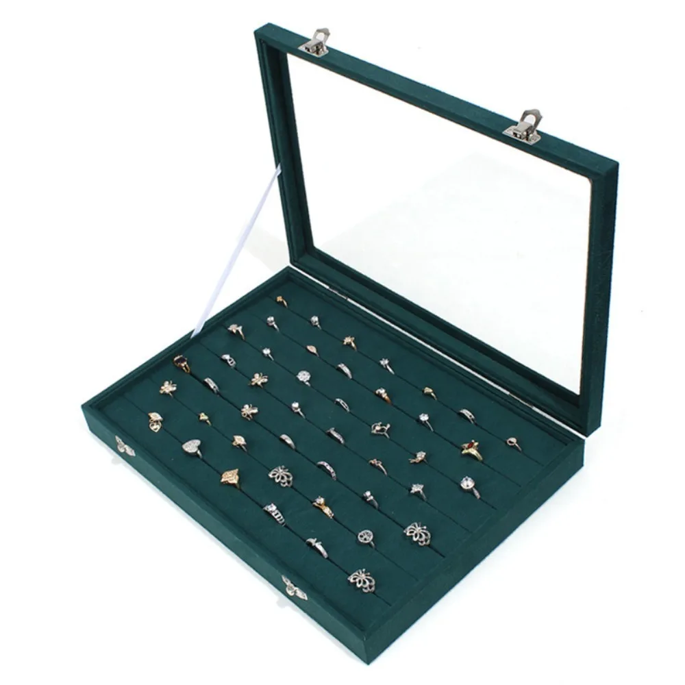 

Simple Wooden Jewelry Storage Tray Earrings Rings Velvet Jewelry Box Glass Lid Large Capacity Jewelry Display Case Packaging