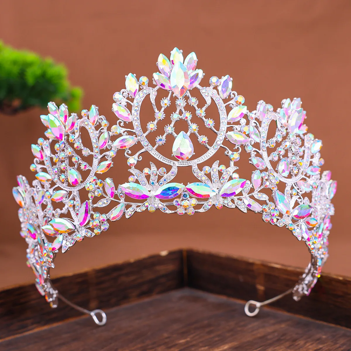 KMVEXO Baroque Gorgeous Large Pink Rhinestone Tiaras for Women Crystal AB Wedding Crown Bridal Headwear Party Hair Dress Jewelry