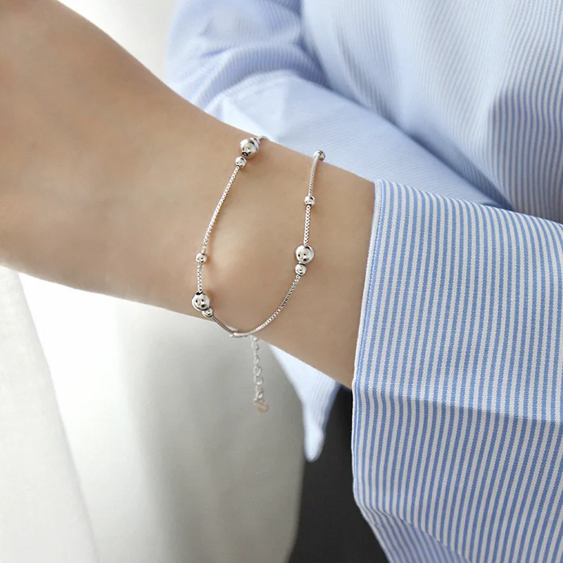 Hot selling S925 sterling silver geometric round bead bracelet for women simple and versatile fashionable luxury jewelry