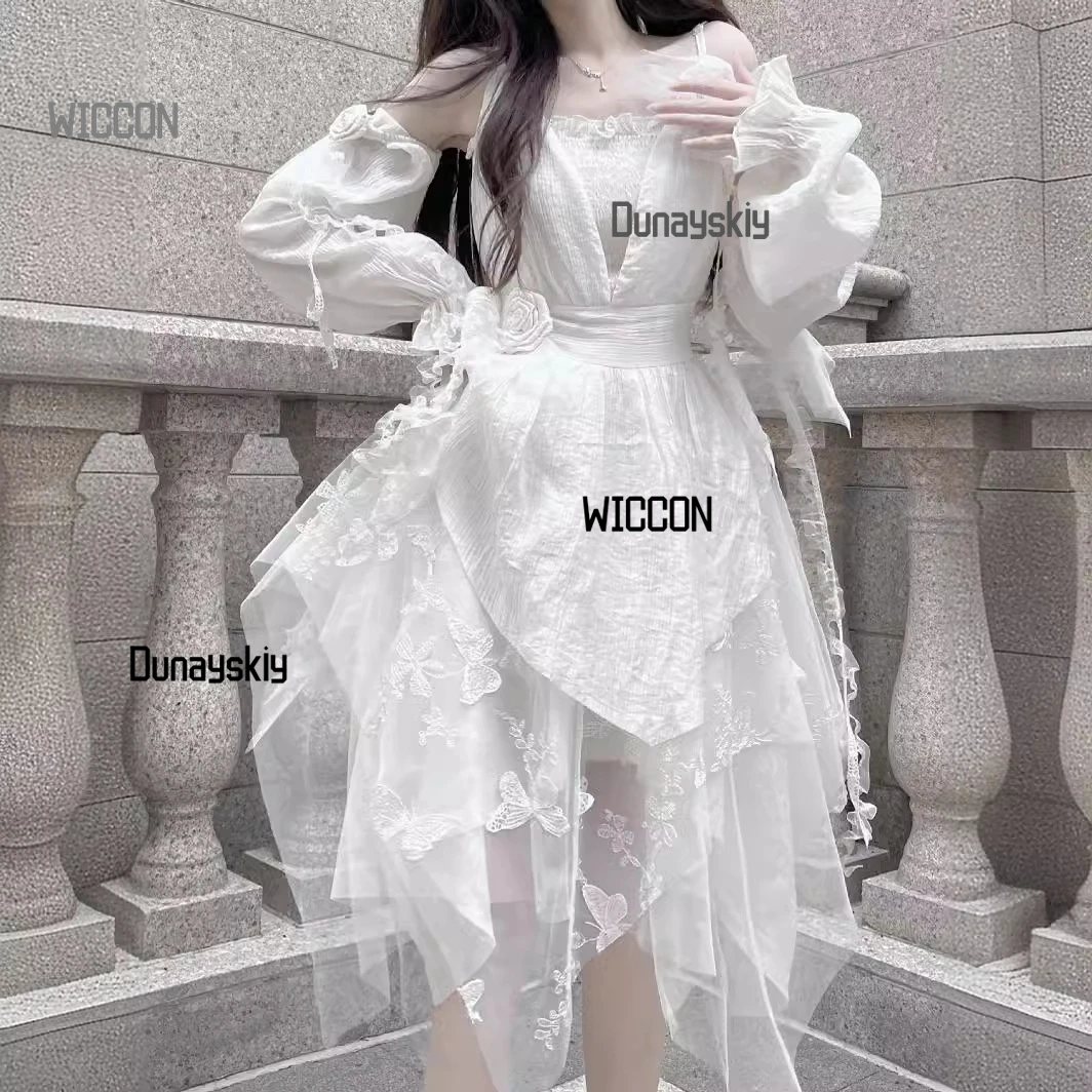 Jirai Kei استراحة الشاي اليابانية الفرنسية لوليتا فستان المرأة تأثيري ازياء Kawaii الأبيض أنيقة القوطية الشرير كول حفلة الهالوين