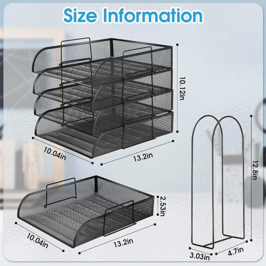 منظم صينية ورق قابل للتكديس مكون من 4 طبقات لملحقات مكتب المكتب ومنظم فارز الورق لمجلد ملفات مكتب الرسالة/A4