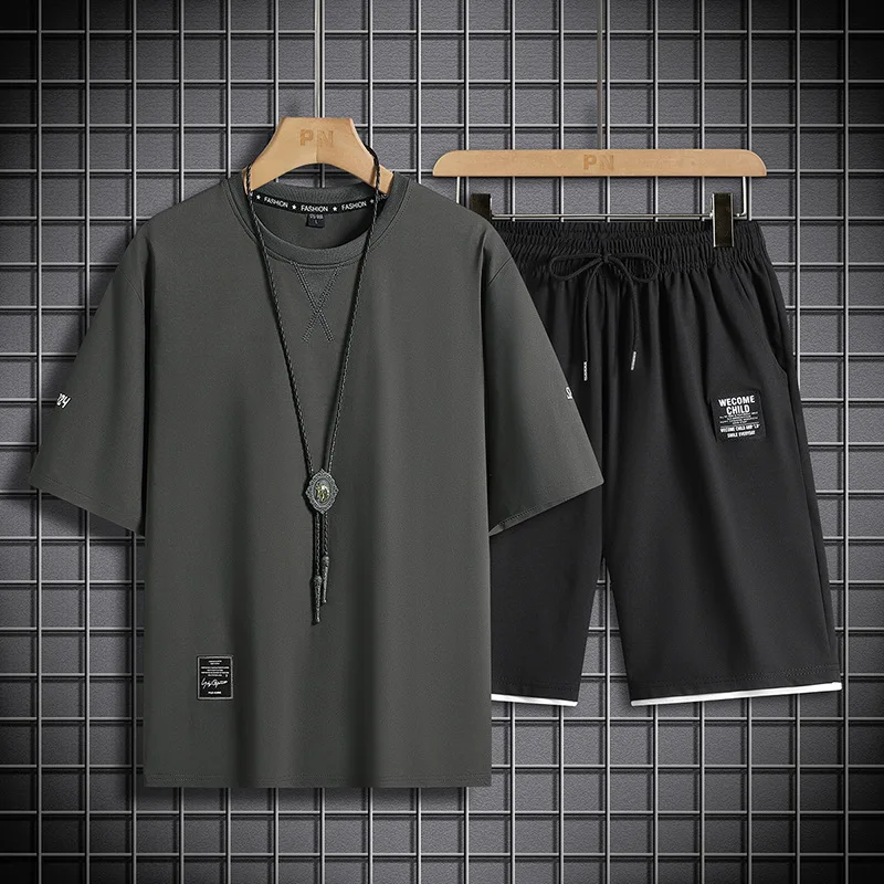 Summer Round Collar Cardigan Short Sleeved Sport Set Outdoor Mountaineering Running Suit Gym Clothing Men Joggers Men Track Suit