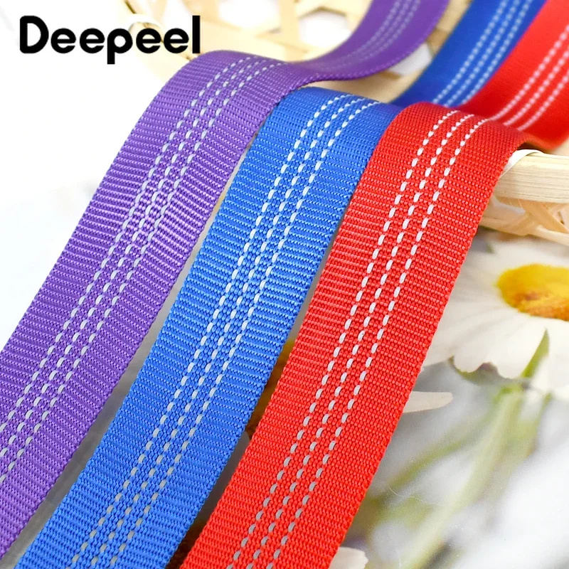 2/5M 25mm Nylon Tubular Webbing for Sewing Bag Reflective Ribbon Tape Backpack Belt Double-layer Band Safety Belts Accessories