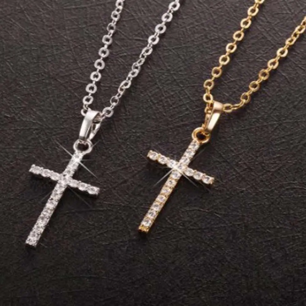 

Minimalism Gold Color Rhinestone Choker Diamond Alloy Women Necklaces Clavicle Chains Cross Necklaces Korean Style