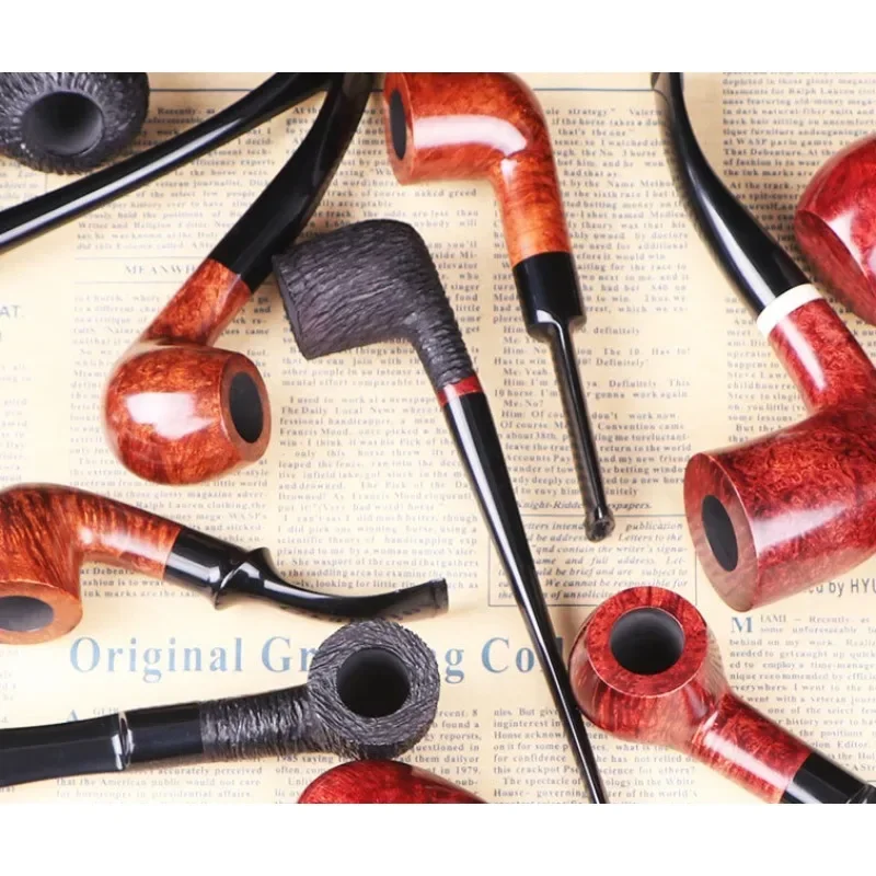 9mm Filter Flue Tobacco Pipes Wood Smoking Pipe Retro Bent Type Handle Handmade Smoking Pipe with Accessory Dad's Gift