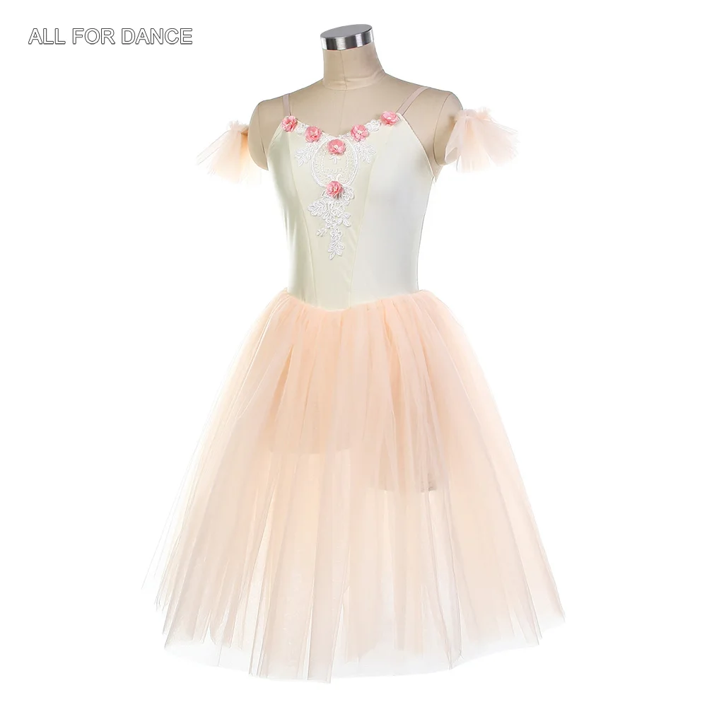 26045 Elfenbeinfarbenes Spandex-Mieder mit hellrosa weichem Tüll-Tutu-Rock für Erwachsene und Mädchen, romantische Ballettkostüme, Bühnenaufführung, Tanzbekleidung