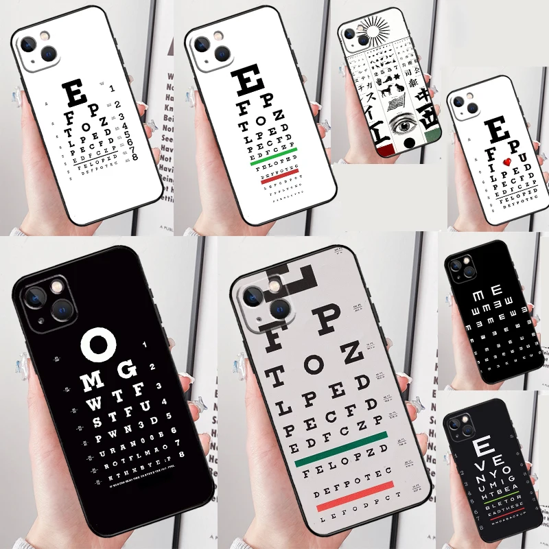 Vision Test Chart Case For iPhone 16 15 14 11 12 13 Pro Max Mini X XS Max XR SE 2022 2020 Plus Cover Shell