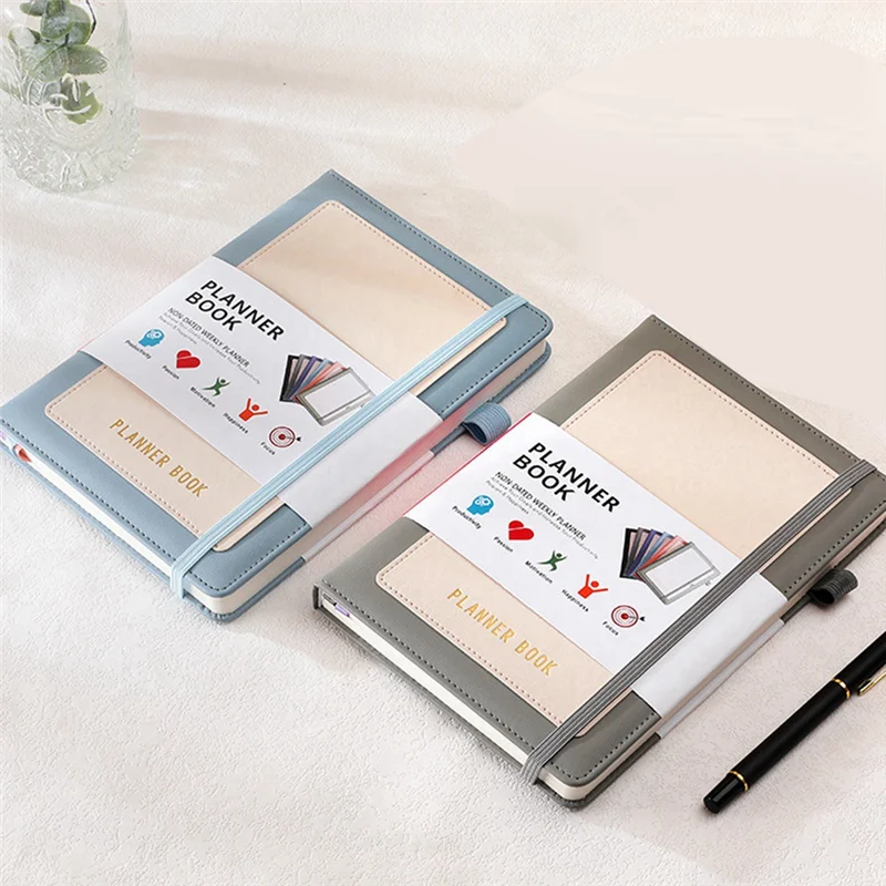 Caderno AEE7-Week Planner 2024 com capa PU, capa dura média (A5), 5,9X8,4 polegadas