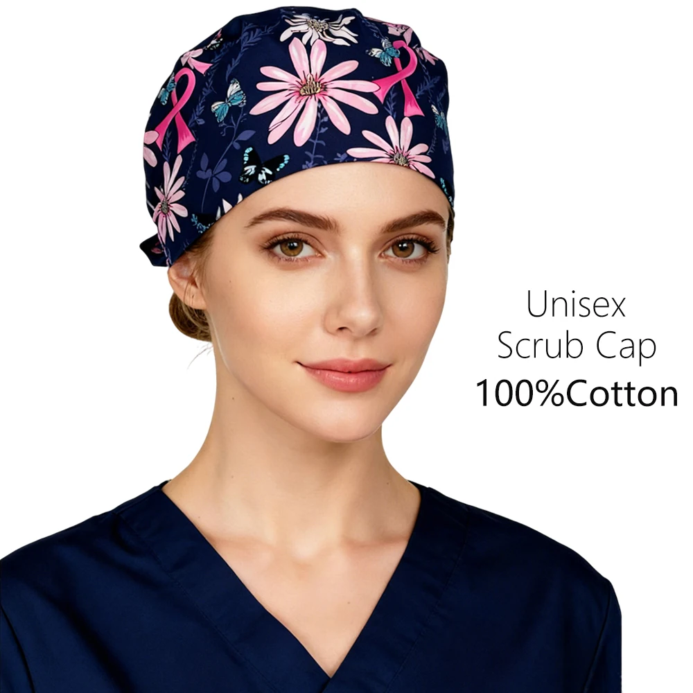 

Women's Nurse Cap Sweatband Flower Printed Cotton Hospital Clinic Spa Beauty salon Working Hat Wholesale Medical Surgical Caps