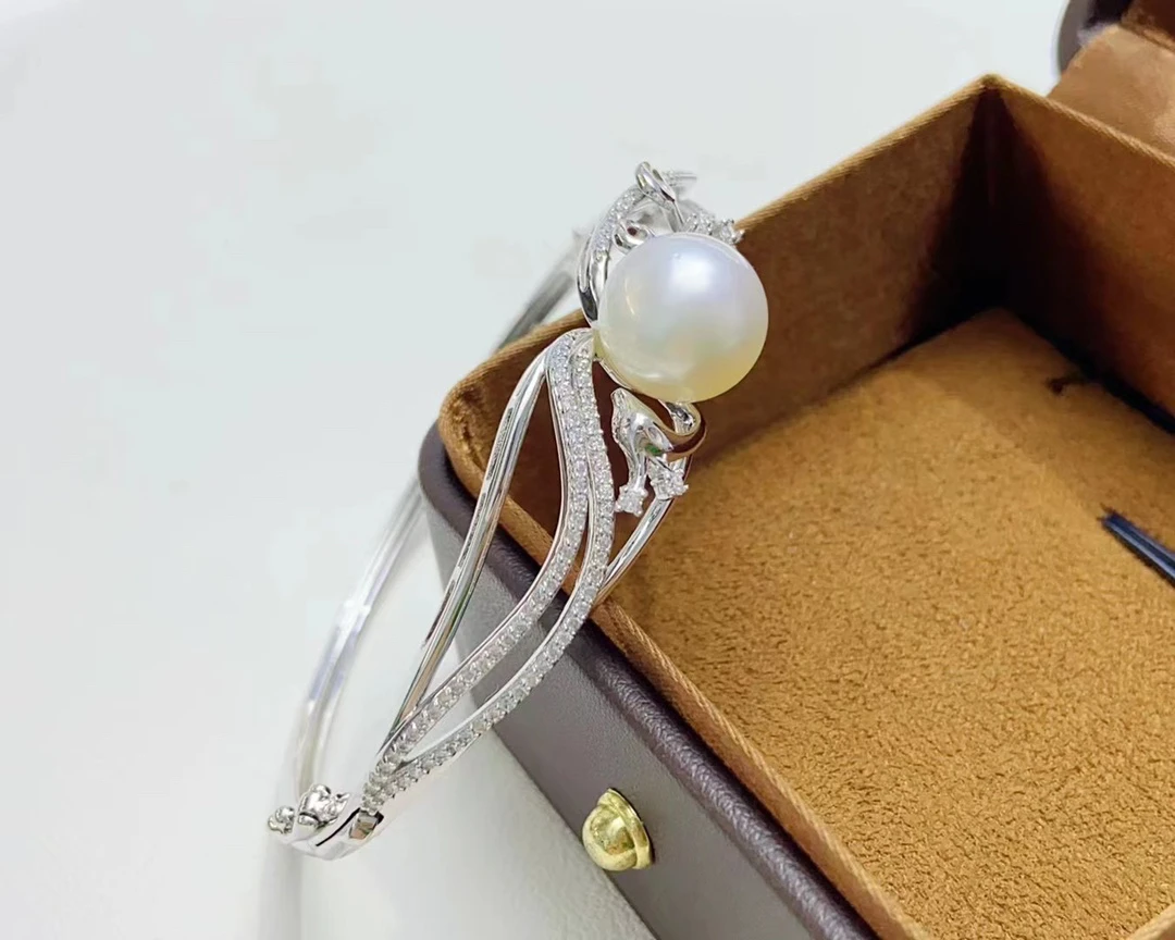 New Natural Pearl Bracelet AAA11-12mm Japanese Round Pearl Retro Opening Bracelet 925s