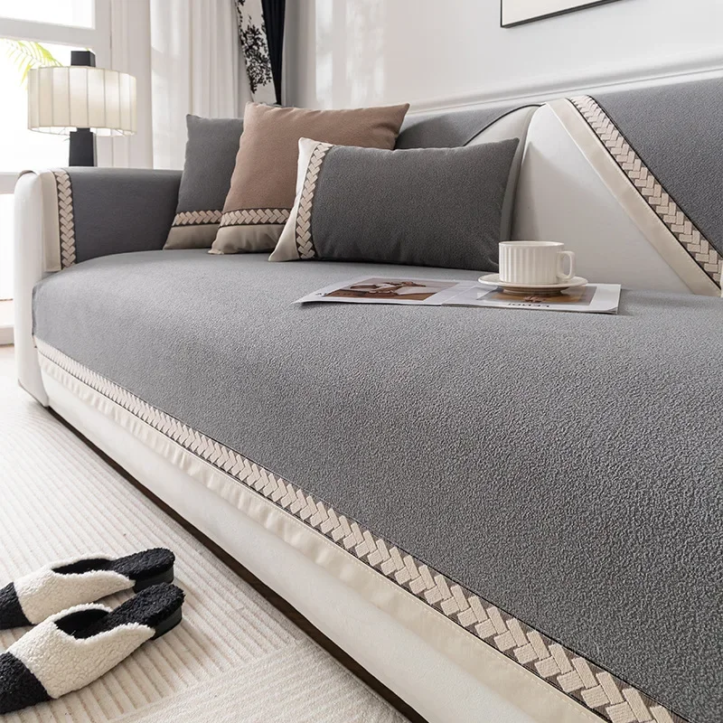 Chenille SofaTowel, Anti Slip Design Sofa Cover Solid Color Thickness,Anti Pet Scratch, Washable Universal Couch Cushion