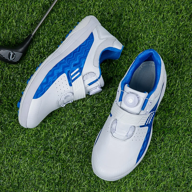 Zapatos de Golf de cuero para hombre y mujer, zapatillas deportivas de entrenamiento, con tachuelas, color blanco y negro, de alta calidad