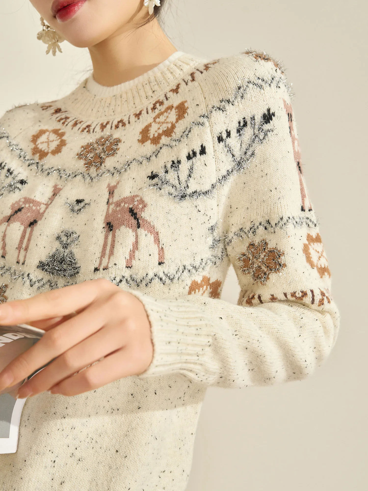 

Flowing Era Vintage Fair Isle Knit Soft Cozy round Ne Women's Inner Wear High End Faion Sweater Warm Animal Pattern Long ...