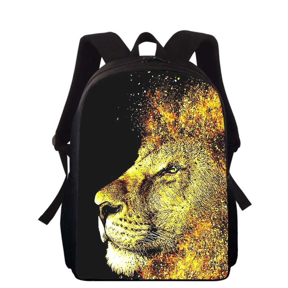 Mochila con estampado 3D De León para niños y niñas, morral con ilustración feroz de 15 pulgadas para escuela primaria, mochilas para libros