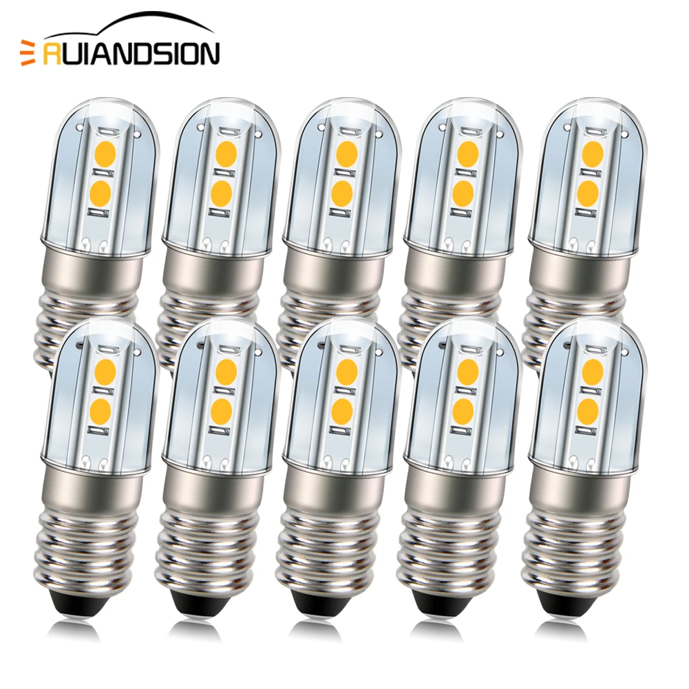 

RUIANDSION 10 Pcs E10 4 3030SMD AC 220V 230V Warm White 3000K Yellow Fridge Led Bulb Machine Tool Lighting 10 mm Diameter Base