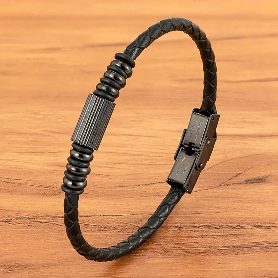 XQNI Fashion Braided Leather Rope Men Bracelet Charm Stainless Steel Magnetic Clasp Bracelets Punk Men Jewelry Wrist Band Gift