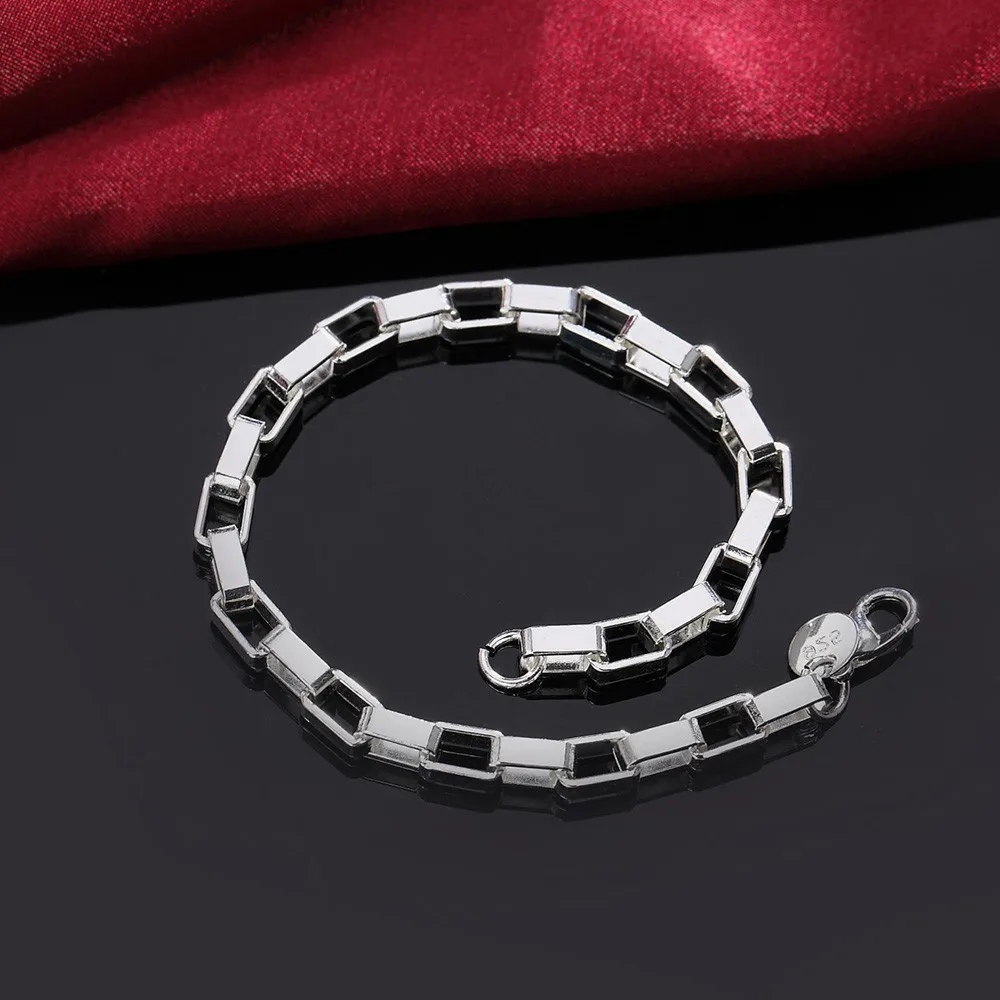 Luxury 925 Sterling Silver 8 Inches Long Box Chain Men Bracelet For Women Fashion Wedding Party Jewelry Gift Wholesale