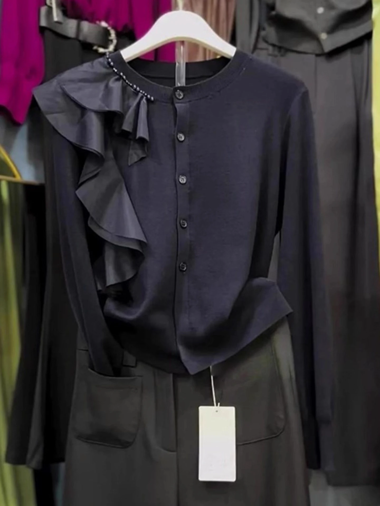 

Ele вязаный длинный свитер Sve round Ne на одной пуговице, однотонный женский модный осенний свитер, обычный крой