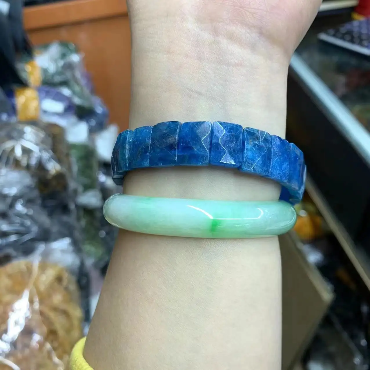Natural Apatite Stone Beads Bracelet Natural Gemstone Bangle Charming Jewelry for Woman for Gift Wholesale !
