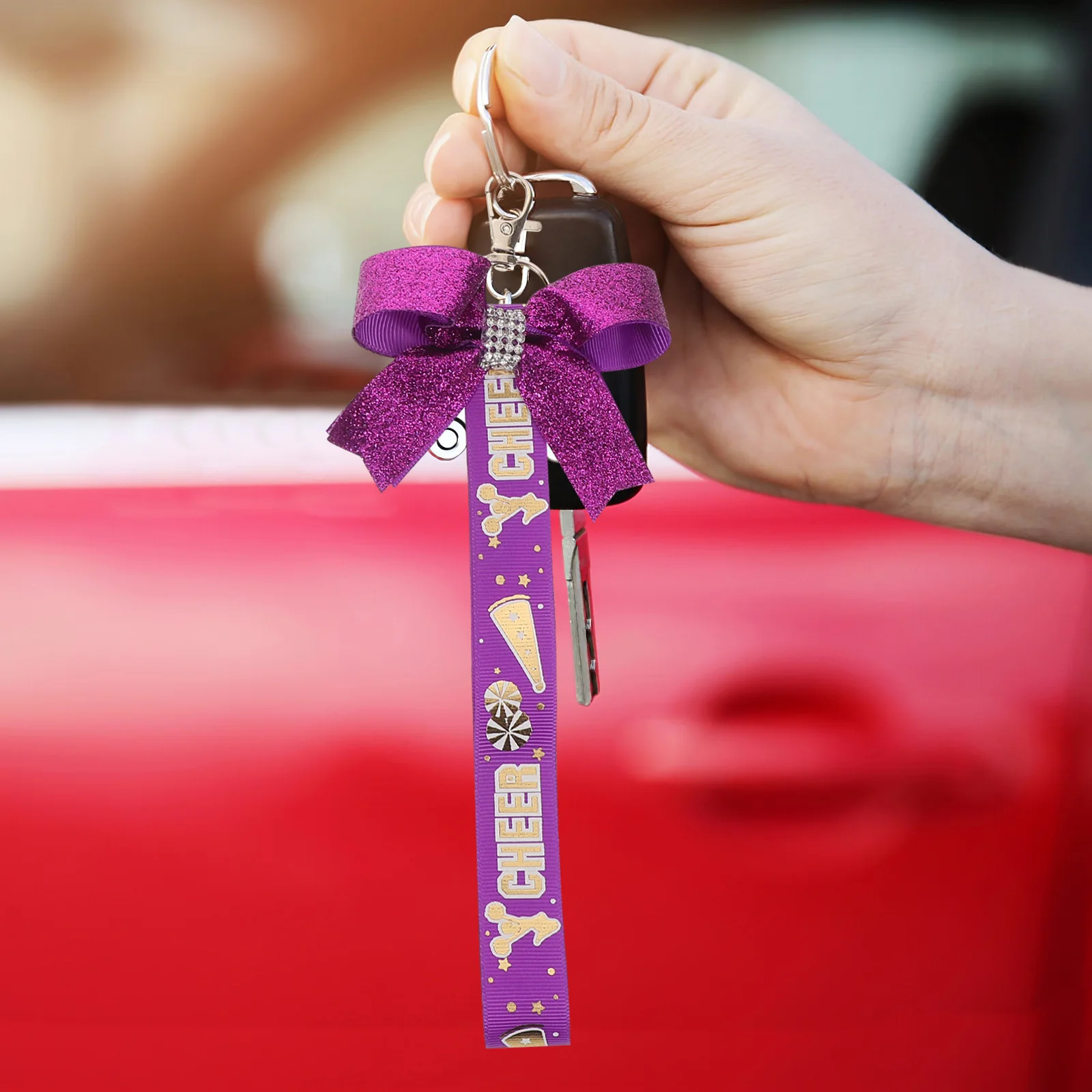 

5Pcs Cheerleader Ribbon Keychain Cheer Bow Keyring Cute Pin Strap Charm for Backpacks Teen Bags Sports Accessories