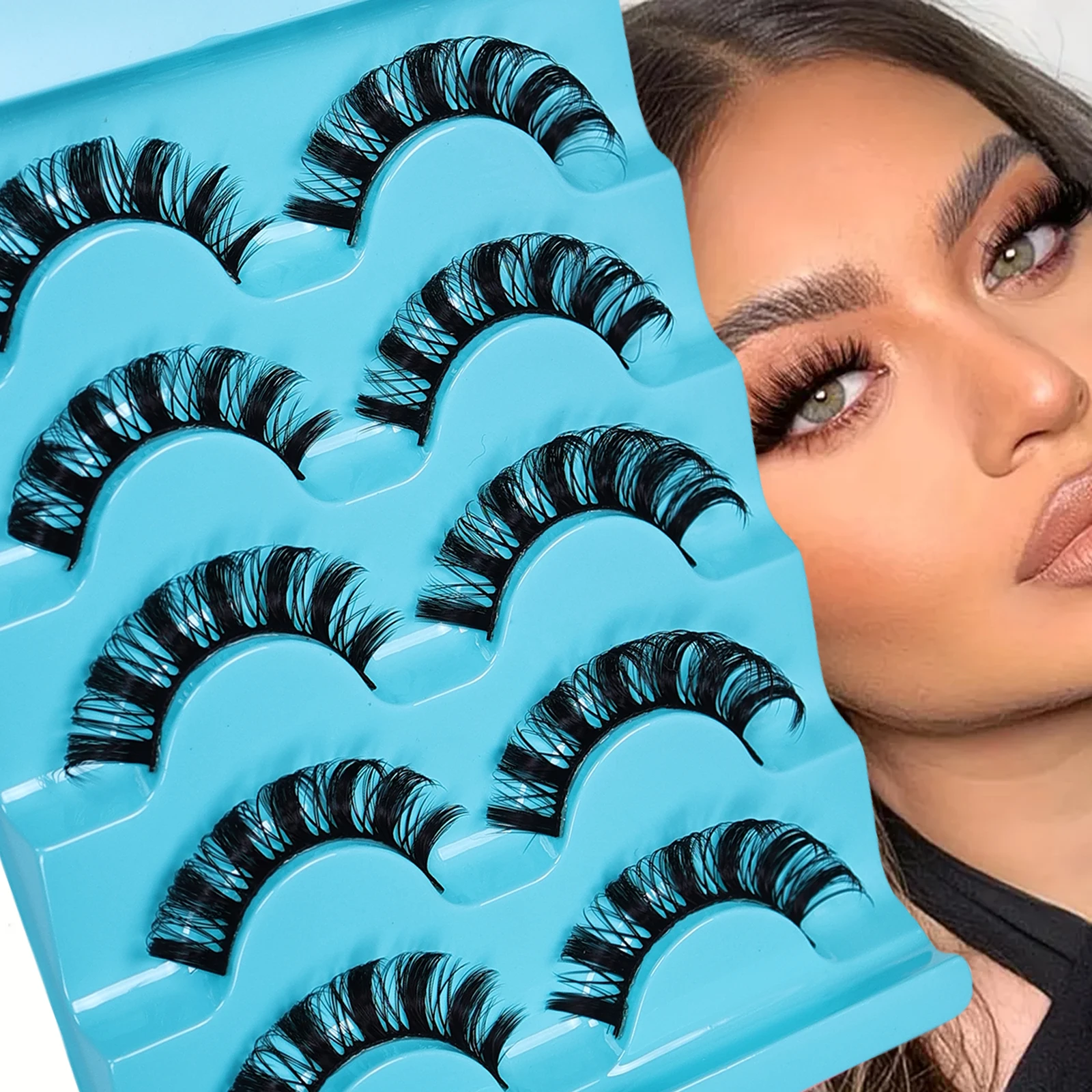 DD カーリーロシアつけまつげ 5 ペア、再利用可能なふわふわつけまつげ、まつげエクステンション