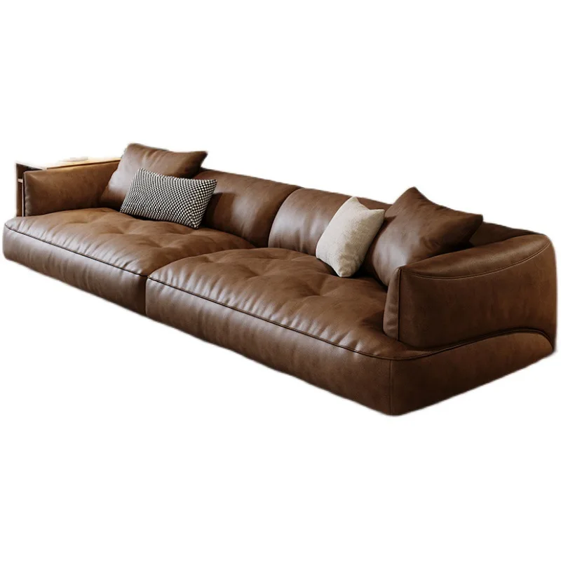 

Layer cowhide retro simple straight row small apartment big sitting deep cloud