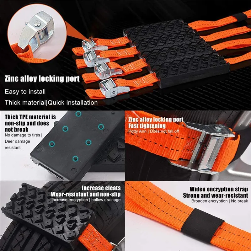 1/2/4PCS Durable PU Anti-Skid Car Tire Traction Blocks With Bag Emergency Snow Mud Sand Tire Chain Straps For Snow Mud Ice