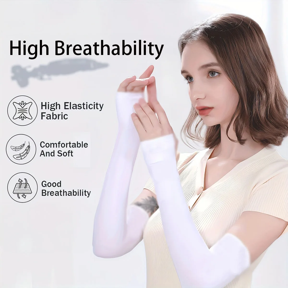 5 pares de fundas de seda de hielo extendidas de color puro |     Conjunto de protección de brazo sin dedos unisex |     Mangas de hielo rectas finas multifuncionales adecuadas para ciclismo y correr al aire libre
