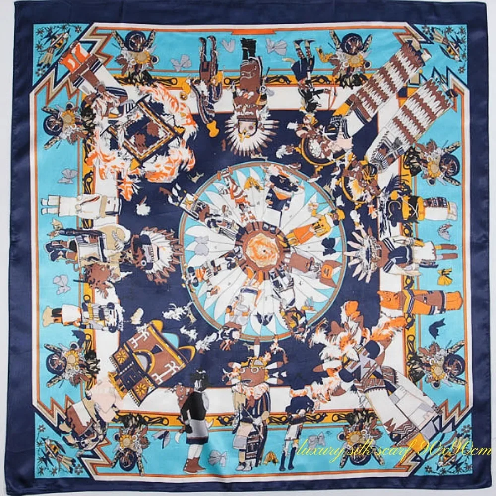 Valentine\'s Day gift 90x90cm chain oil painting flower women square scarf silk scarf shawl scarf