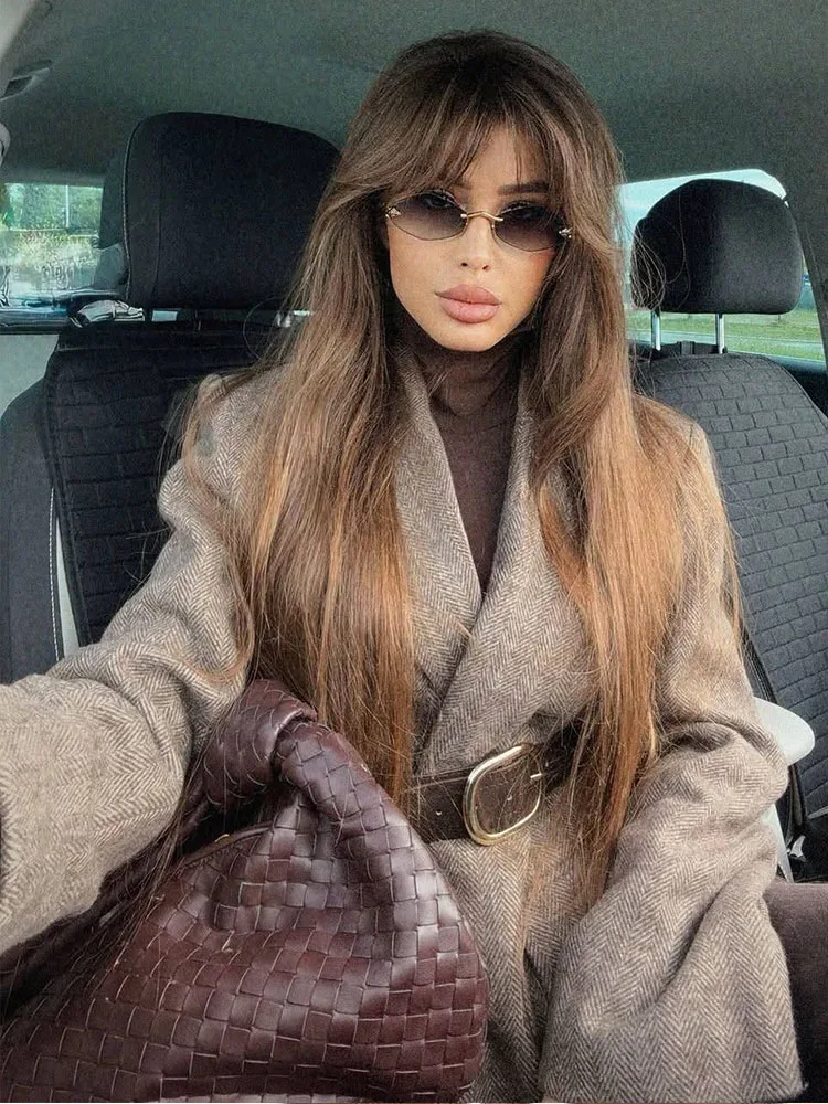 HH Woman Autumn Single Breasted Pocket Decoration Long Sleeves Lapel Herringbone Twill Blazer Female Fashion Casual Overcoat