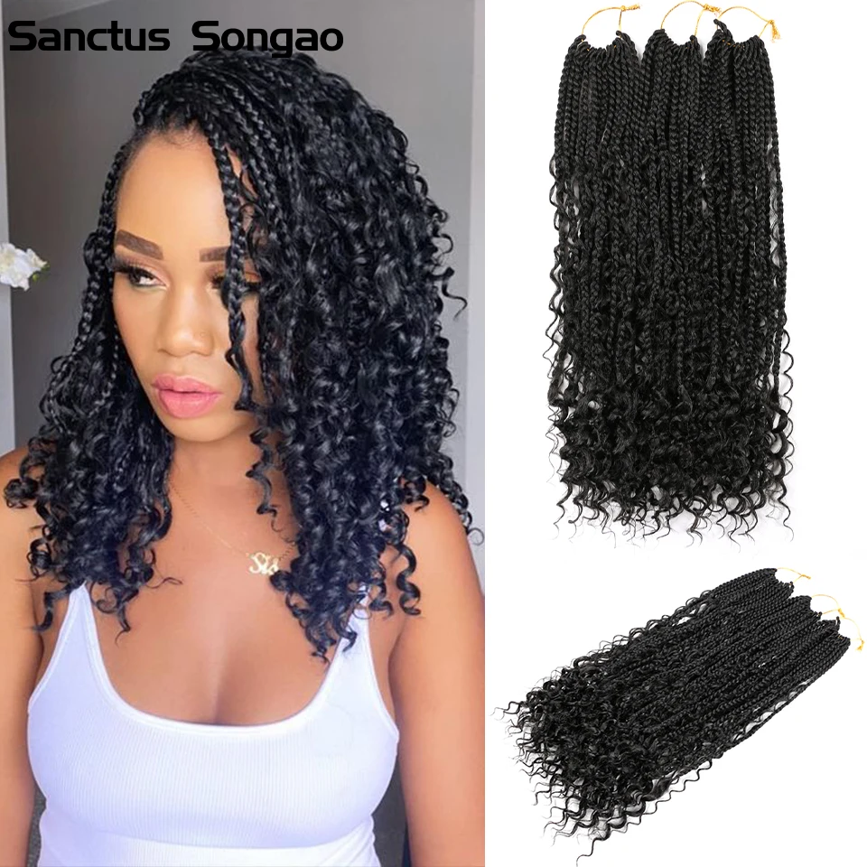 

14Inch Boho Braids Crochet Hair Curly Ends Synthetic Faux Locs Crochet Hair Extension Soft Goddess Locks Braiding Hair For Women