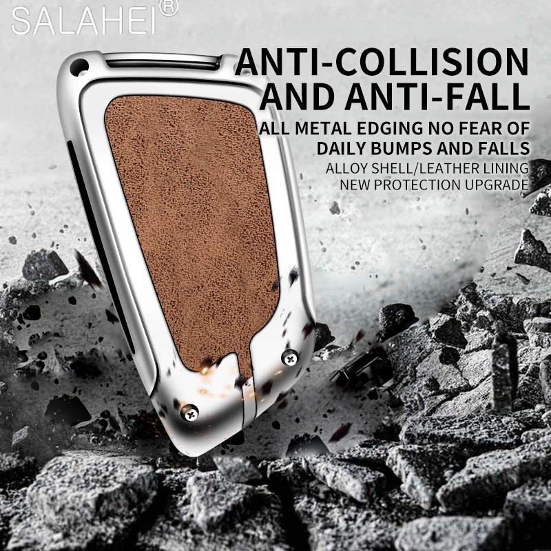 Leather Car Key Case Cover Zinc Alloy Protection Shell Keychain For BMW F20 F22 F30 F32 F10 F06 F01 X1 X3 X4 X5 X6 I3 I8 Keyring
