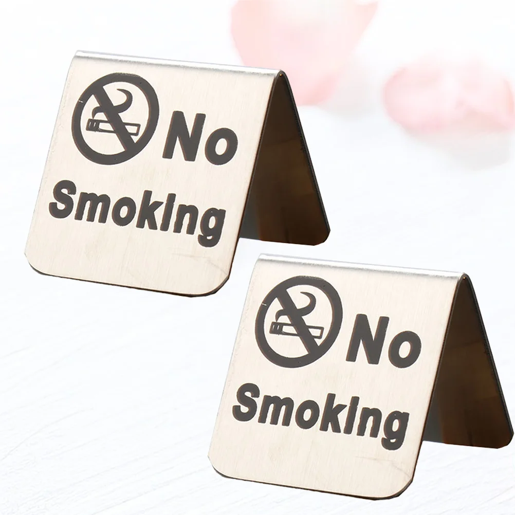 

2PCS Stainless Steel No Smoking Sign Triangle Free Standing No Smoking Table Tent Sign for Office Hotel (No Smoking)