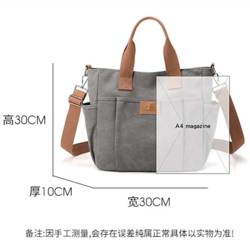 Leisure Tote Bag New Multi Pocket Thickened Canvas Shoulder Bag Large Capacity Computer Handbag High Quality Women Crossbody Bag