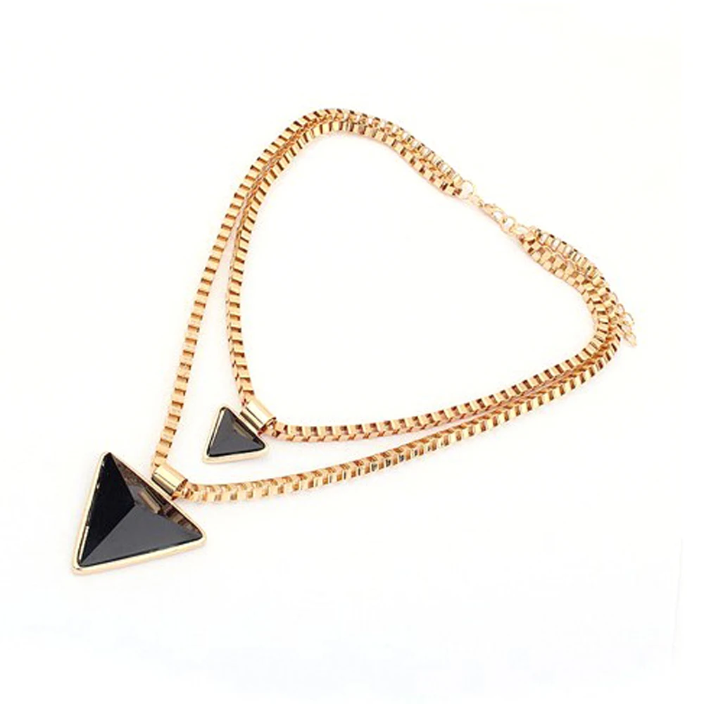 Double Layer Black Yellow Triangular Pendant Necklace for Women European American Fashion Acrylic Geometric Jewelry Accessories